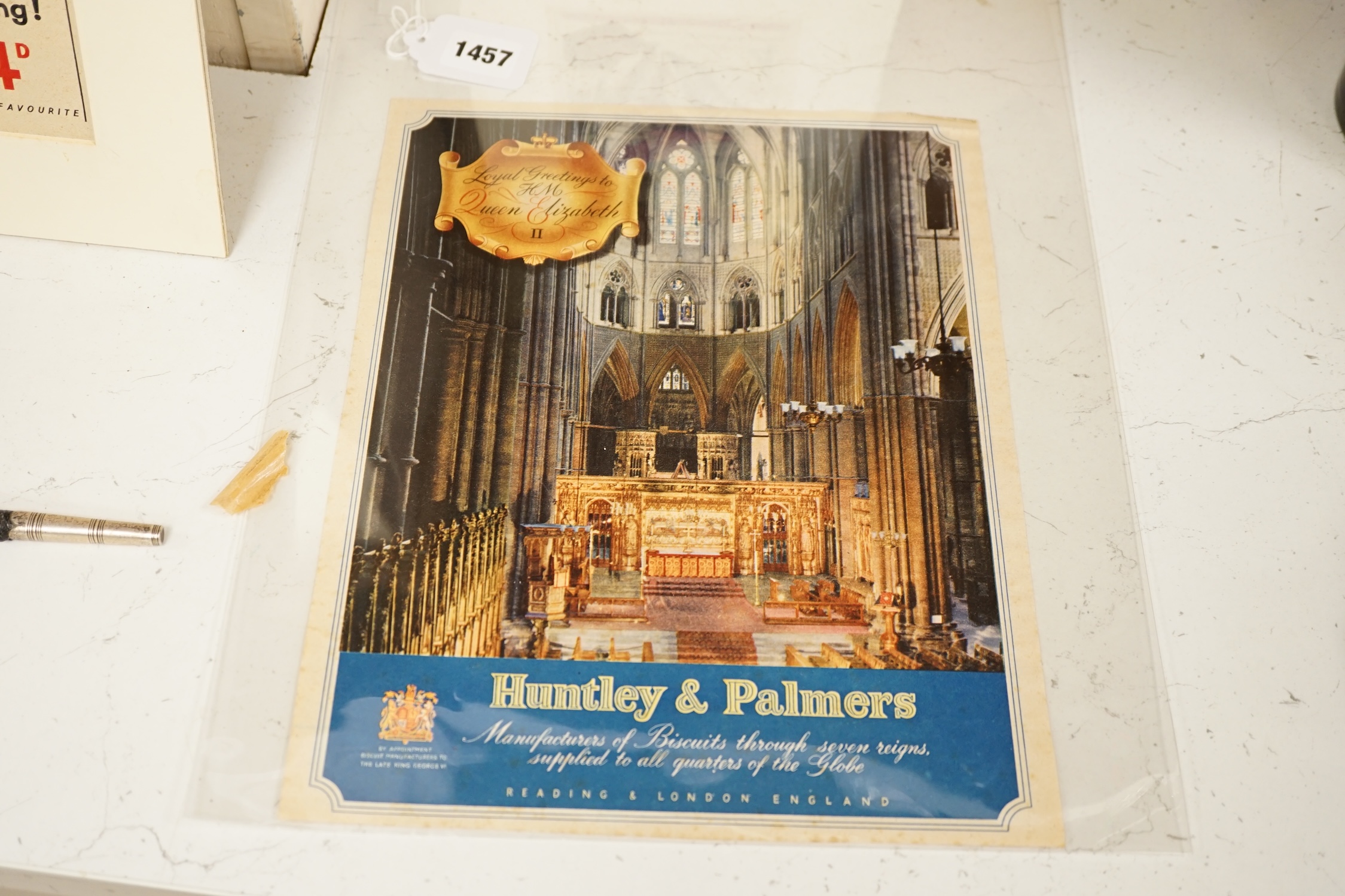 Fry’s Chocolate Cream & Crunchie advertisements, Picture Post, 25th February 1957 and a Huntley & Palmers 1953 Coronation period advert – with classic Cadbury’s Dairy Milk on reverse of same (with Coronation backdrop). C